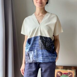Dosa handmade indigo/undyed muslin Thai Top